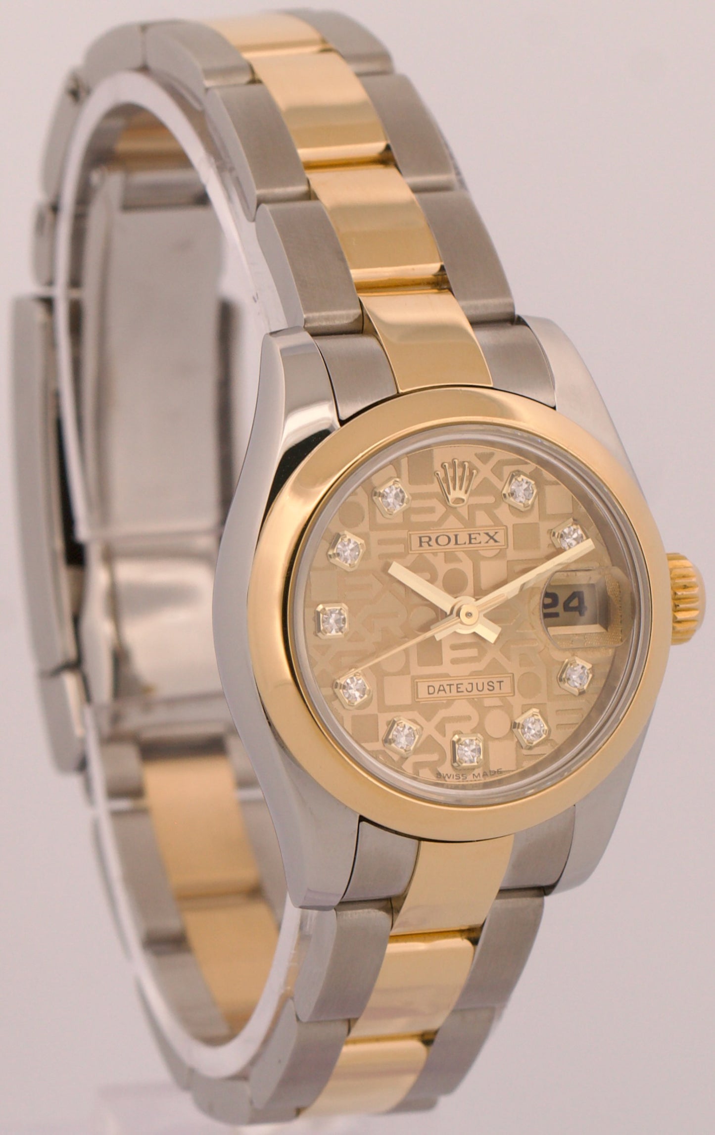 2007 PAPERS Ladies Rolex DateJust CHAMPAGNE JUBILEE DIAMOND 26mm 18K 179163 BOX