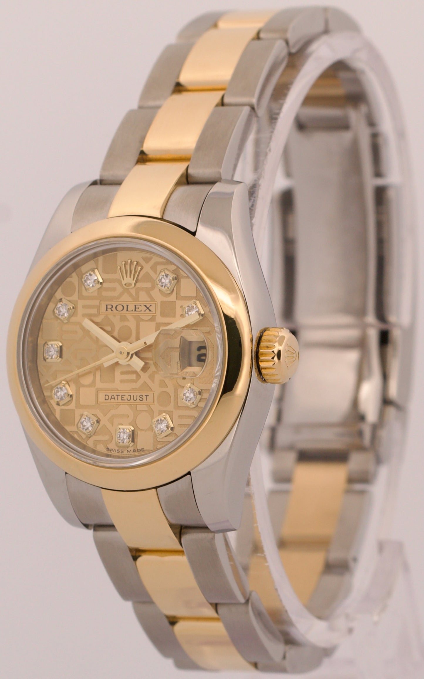 2007 PAPERS Ladies Rolex DateJust CHAMPAGNE JUBILEE DIAMOND 26mm 18K 179163 BOX