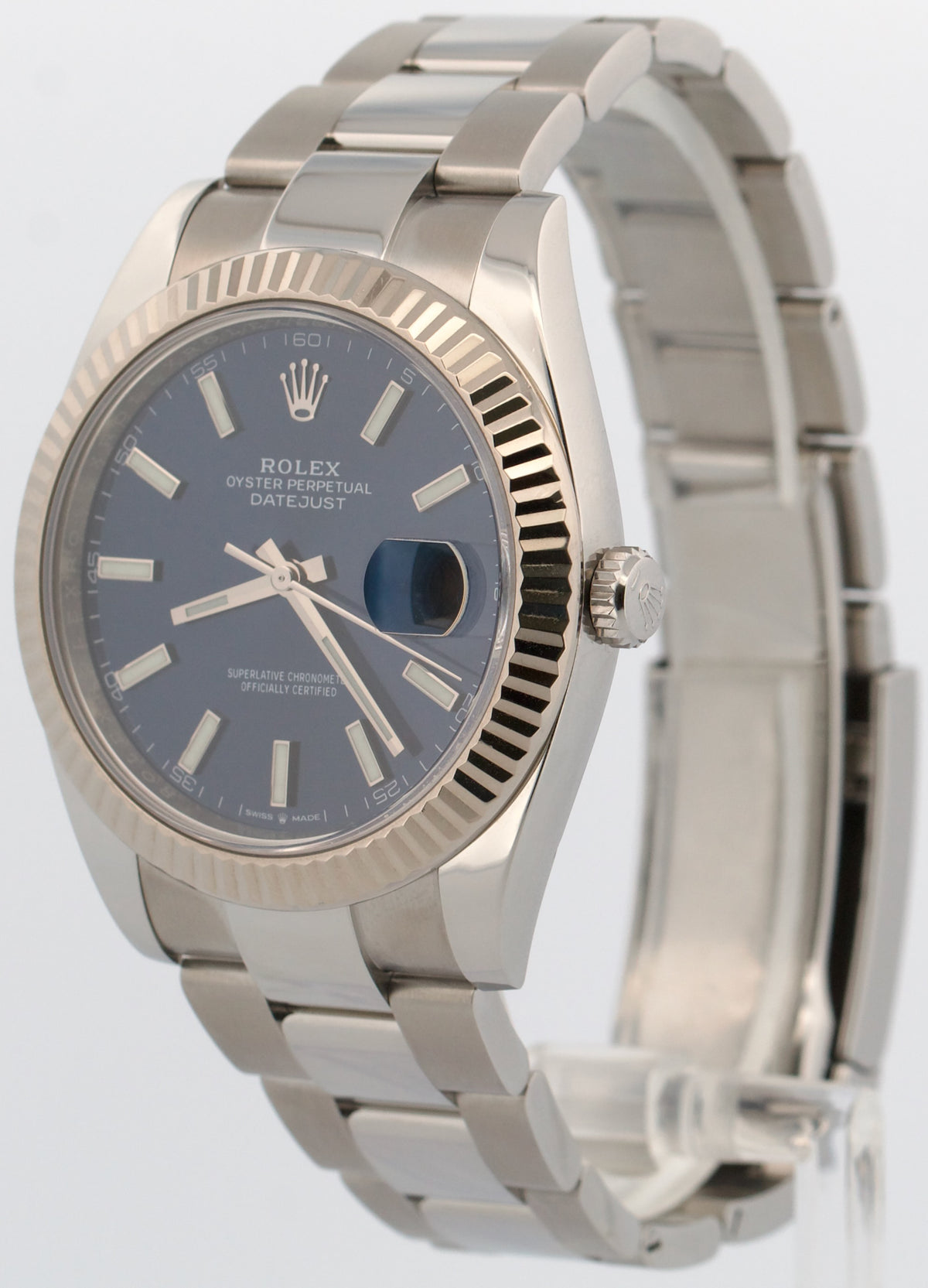 Rolex Datejust 41 126334 Blue 18k Gold Fluted Stainless Steel Oyster 41mm Watch