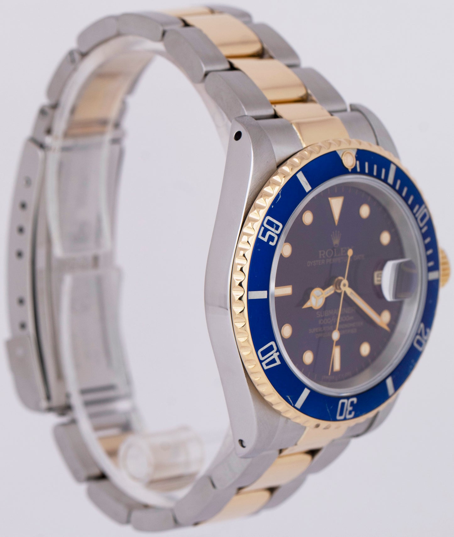 1990 PAPERS Rolex Submariner Date Two-Tone 18K Gold Blue 40mm Watch 16613 B+P