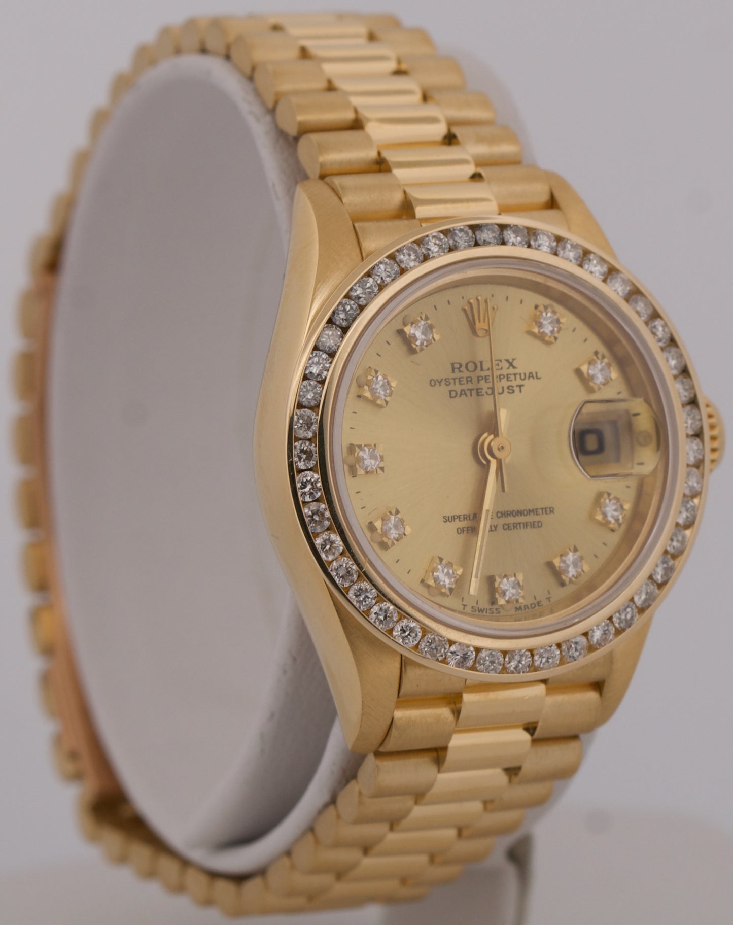 Ladies Rolex DateJust President CHAMPAGNE DIAMOND 18K Yellow Gold 26mm 69178