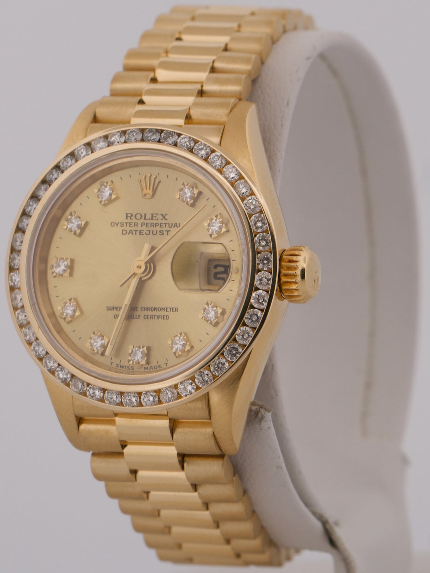 Ladies Rolex DateJust President CHAMPAGNE DIAMOND 18K Yellow Gold 26mm 69178