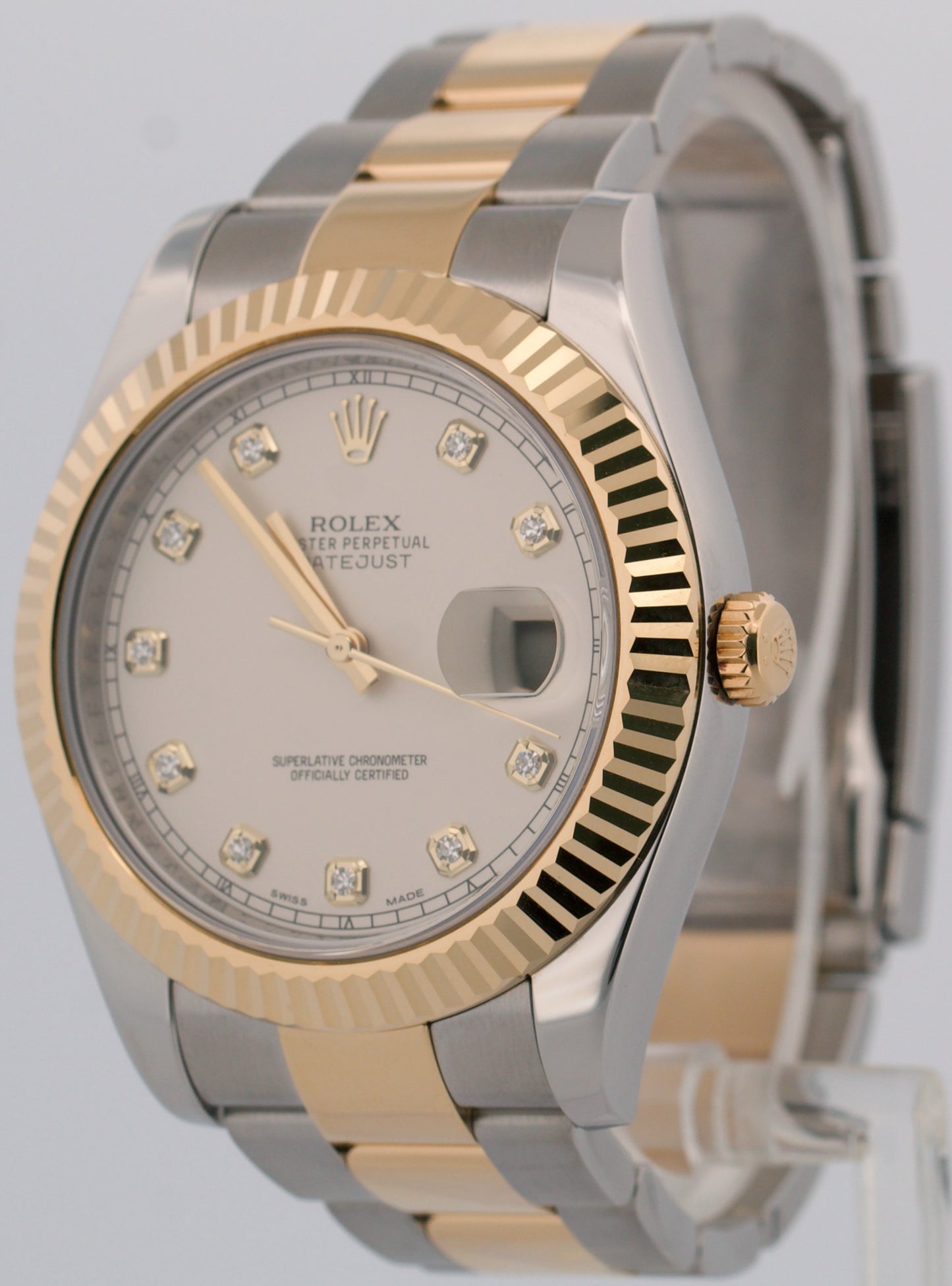 Rolex Datejust II FACTORY IVORY DIAMOND 18K Gold Steel OYSTER 41mm 116333 Watch