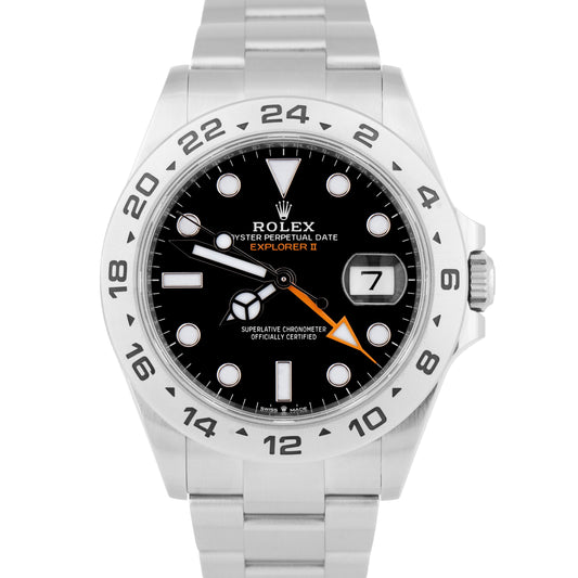 MINT UNPOLISHED PAPERS Rolex Explorer II 42mm Black Steel Watch GMT 226570 B+P