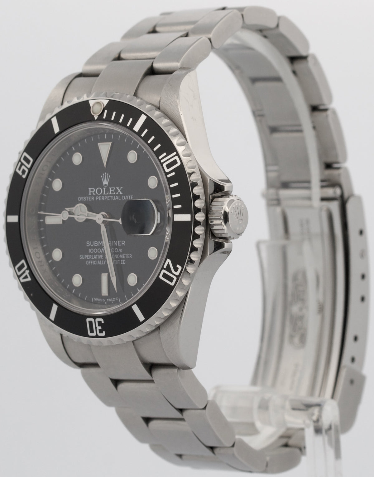 Unpolished 2010 Rolex Submariner 16610 Black Rehaut No-Holes 40mm Box Papers