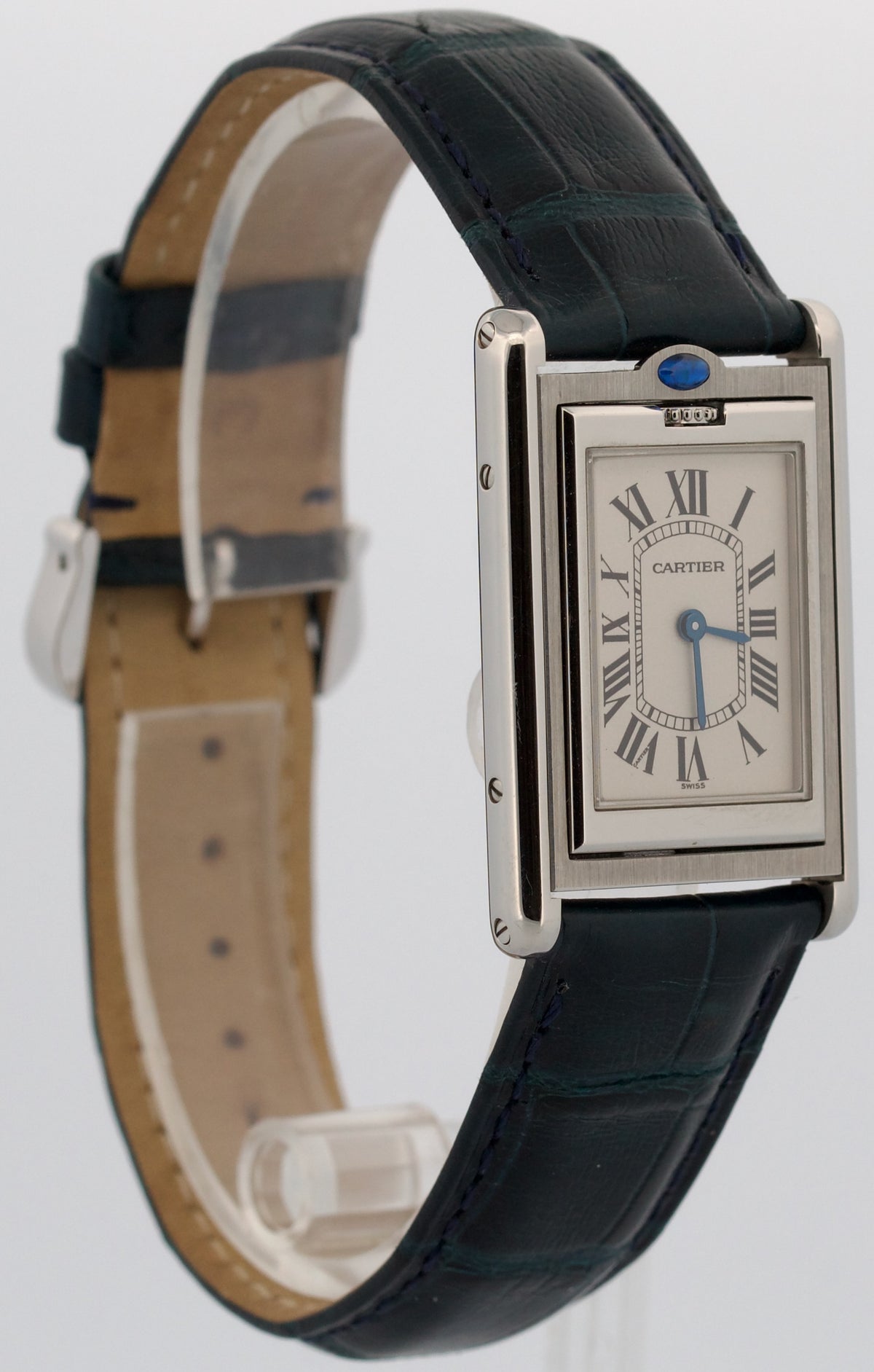 Cartier Tank Basculante 2405 W1011258 White Quartz Stainless Leather 24mm Watch