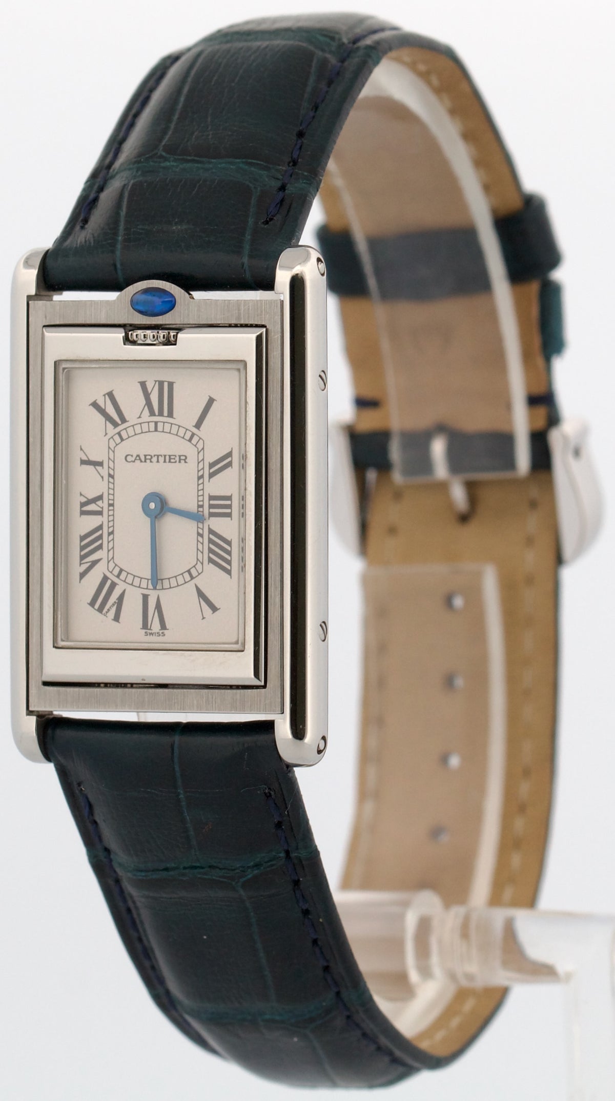 Cartier Tank Basculante 2405 W1011258 White Quartz Stainless Leather 24mm Watch