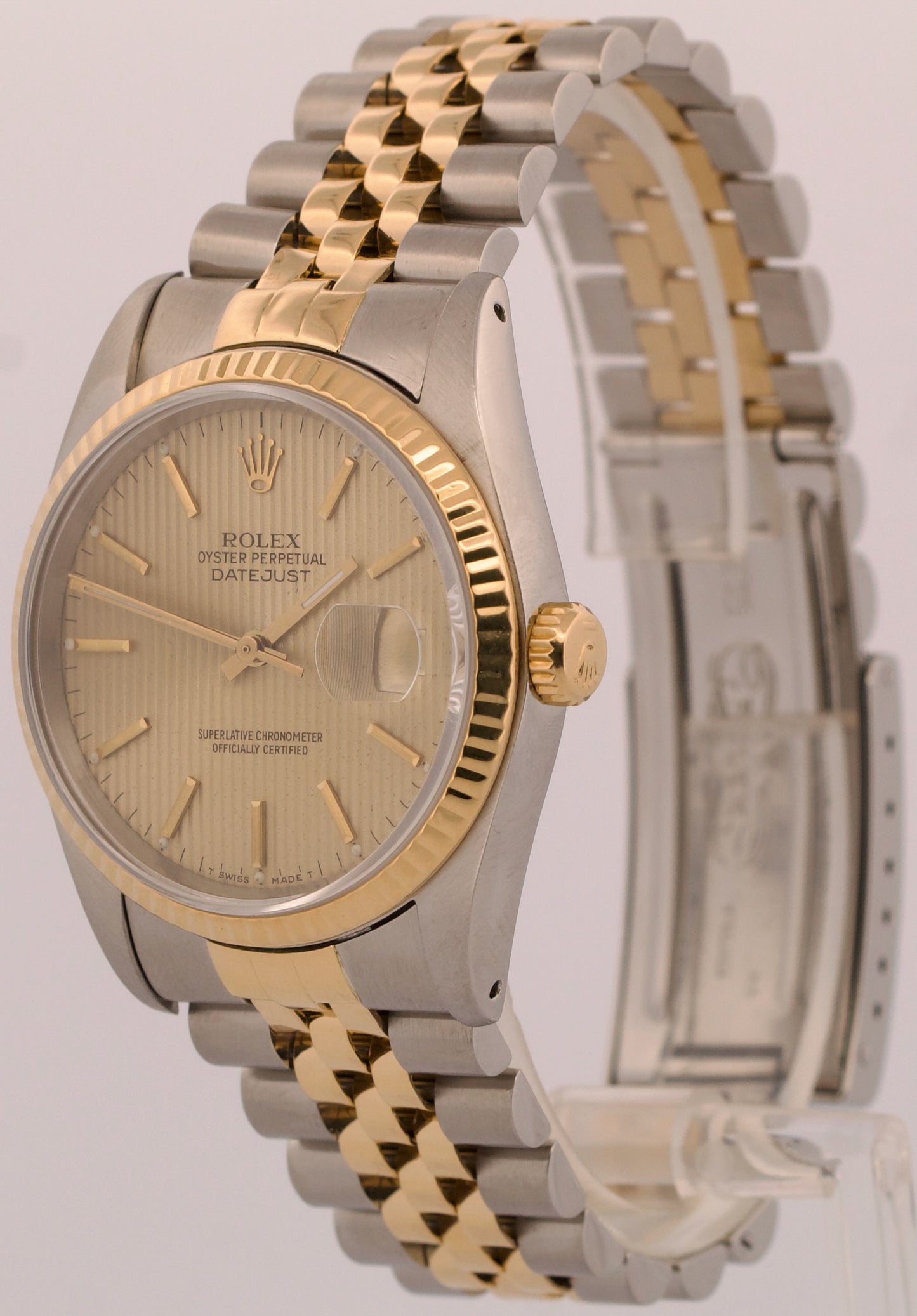 Rolex DateJust 36mm CHAMPAGNE TAPESTRY Two-Tone 18K Gold Steel JUBILEE 16233