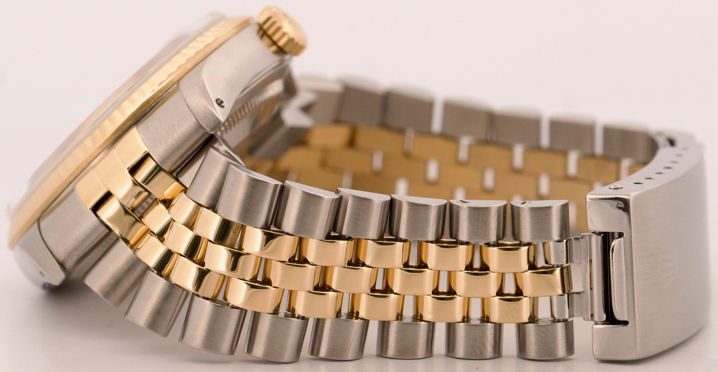 Rolex DateJust 36mm CHAMPAGNE TAPESTRY Two-Tone 18K Gold Steel JUBILEE 16233