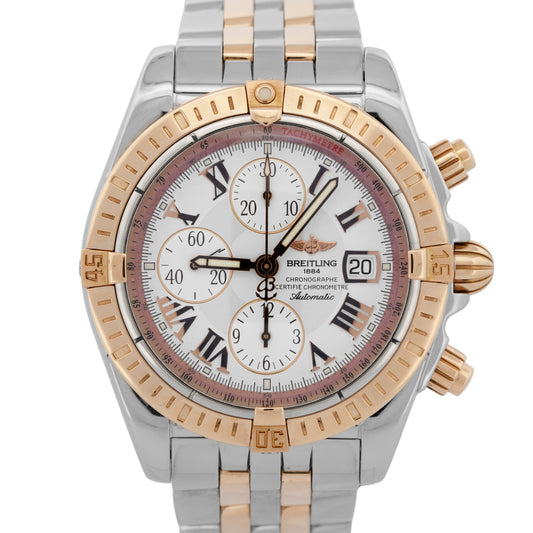 PAPERS Breitling Chronomat Evolution 43mm Two-Tone Rose Gold Watch C13356 BOX