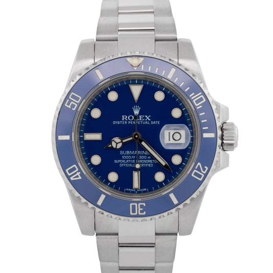 PAPERS Rolex Submariner 40mm 18K White Gold SMURF Blue Ceramic Watch 116619 BOX