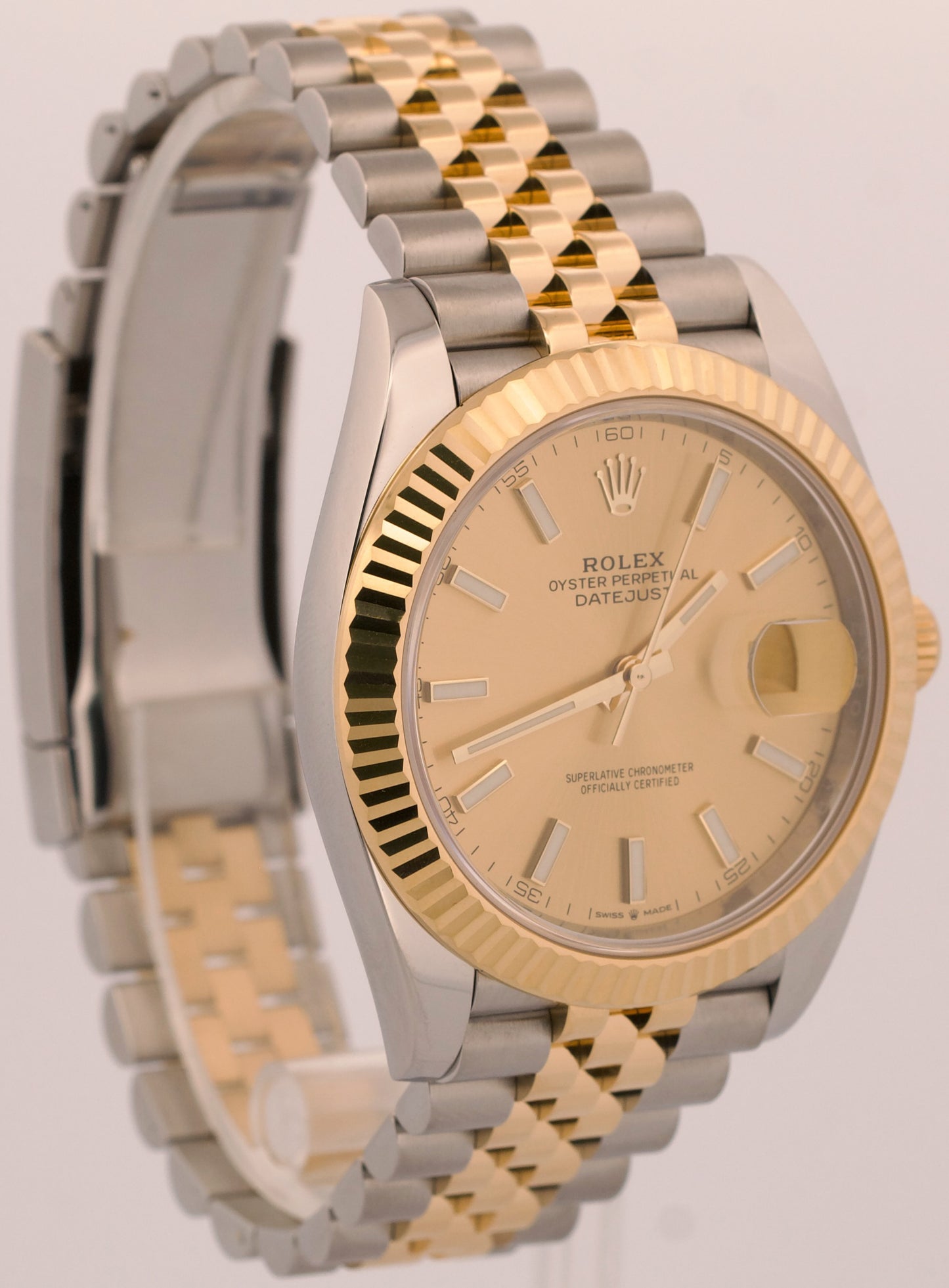 2021 PAPERS Rolex DateJust 41 CHAMPAGNE 18K Gold Steel JUBILEE 41mm 126333 BOX