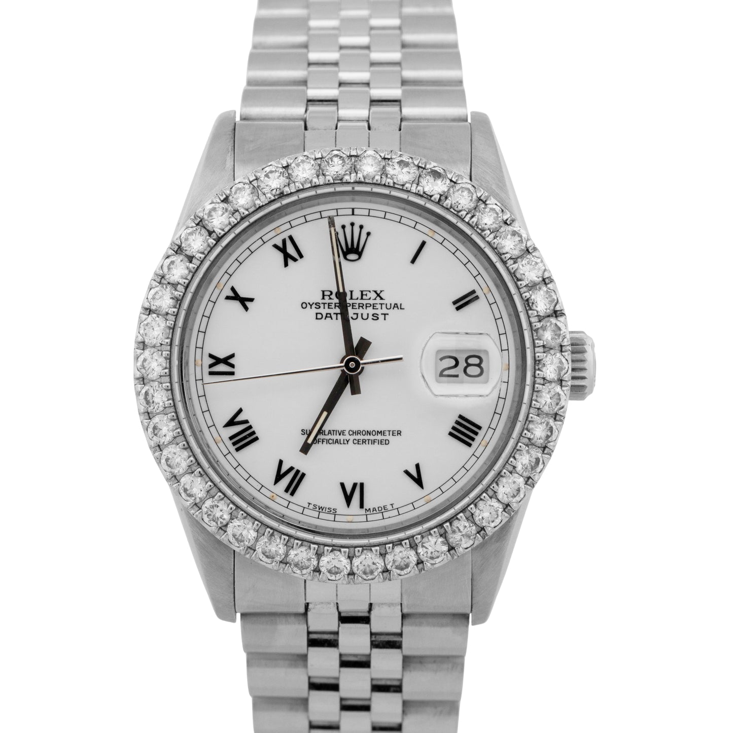 Rolex DateJust 36mm White Roman DIAMOND Stainless Steel JUBILEE Watch 16014 BOX