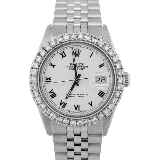 Rolex DateJust 36mm White Roman DIAMOND Stainless Steel JUBILEE Watch 16014 BOX