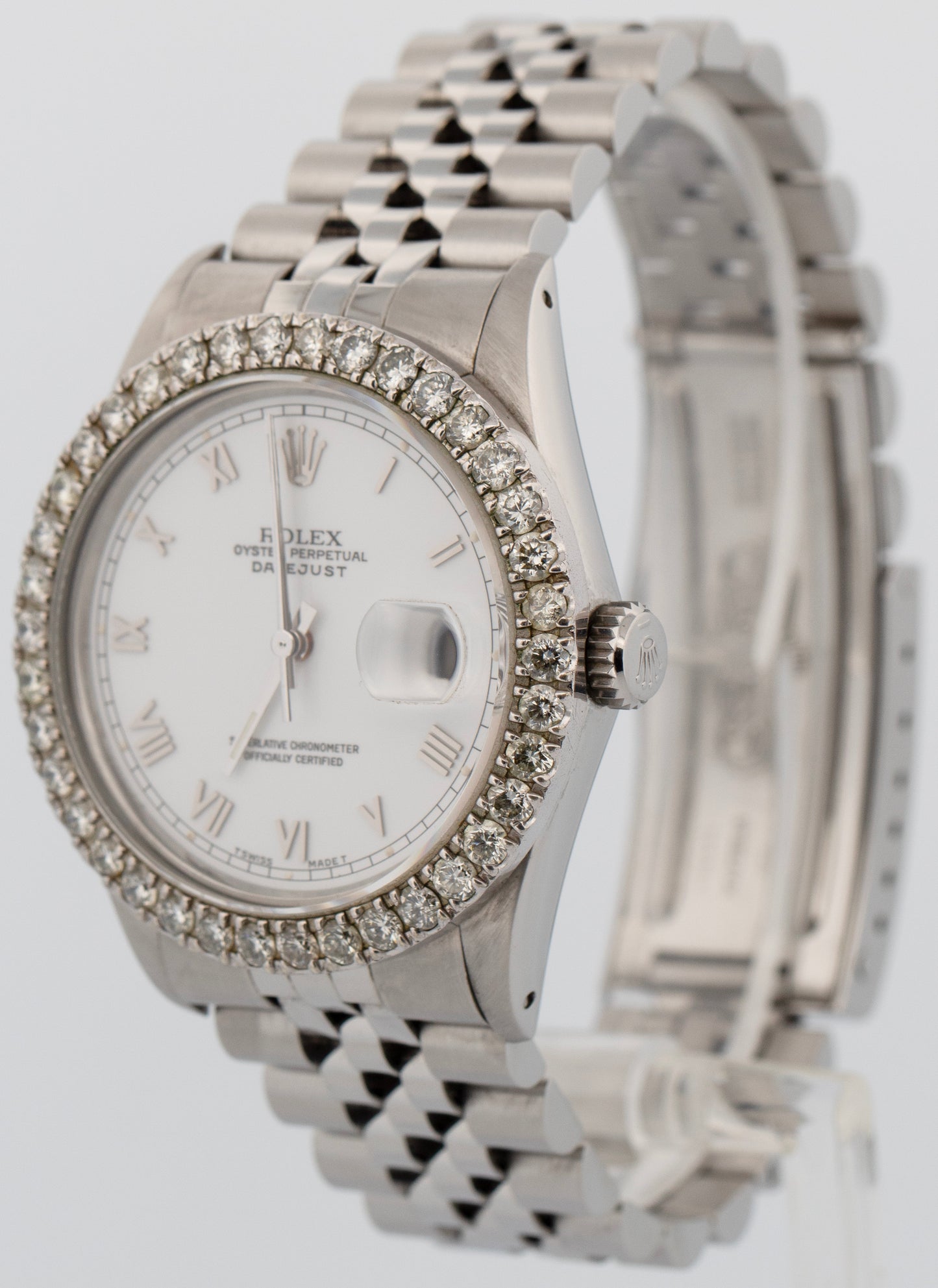 Rolex DateJust 36mm White Roman DIAMOND Stainless Steel JUBILEE Watch 16014 BOX