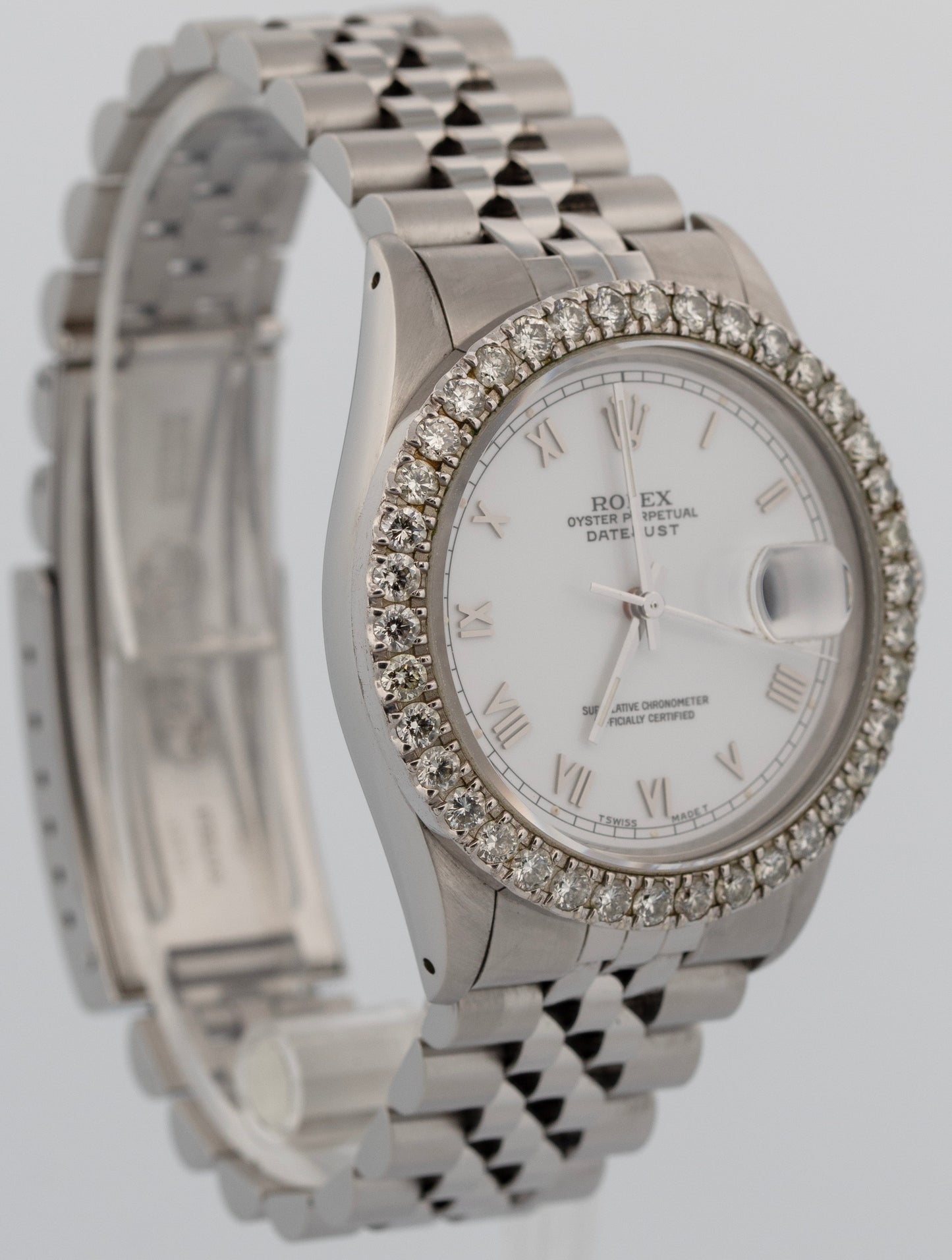 Rolex DateJust 36mm White Roman DIAMOND Stainless Steel JUBILEE Watch 16014 BOX