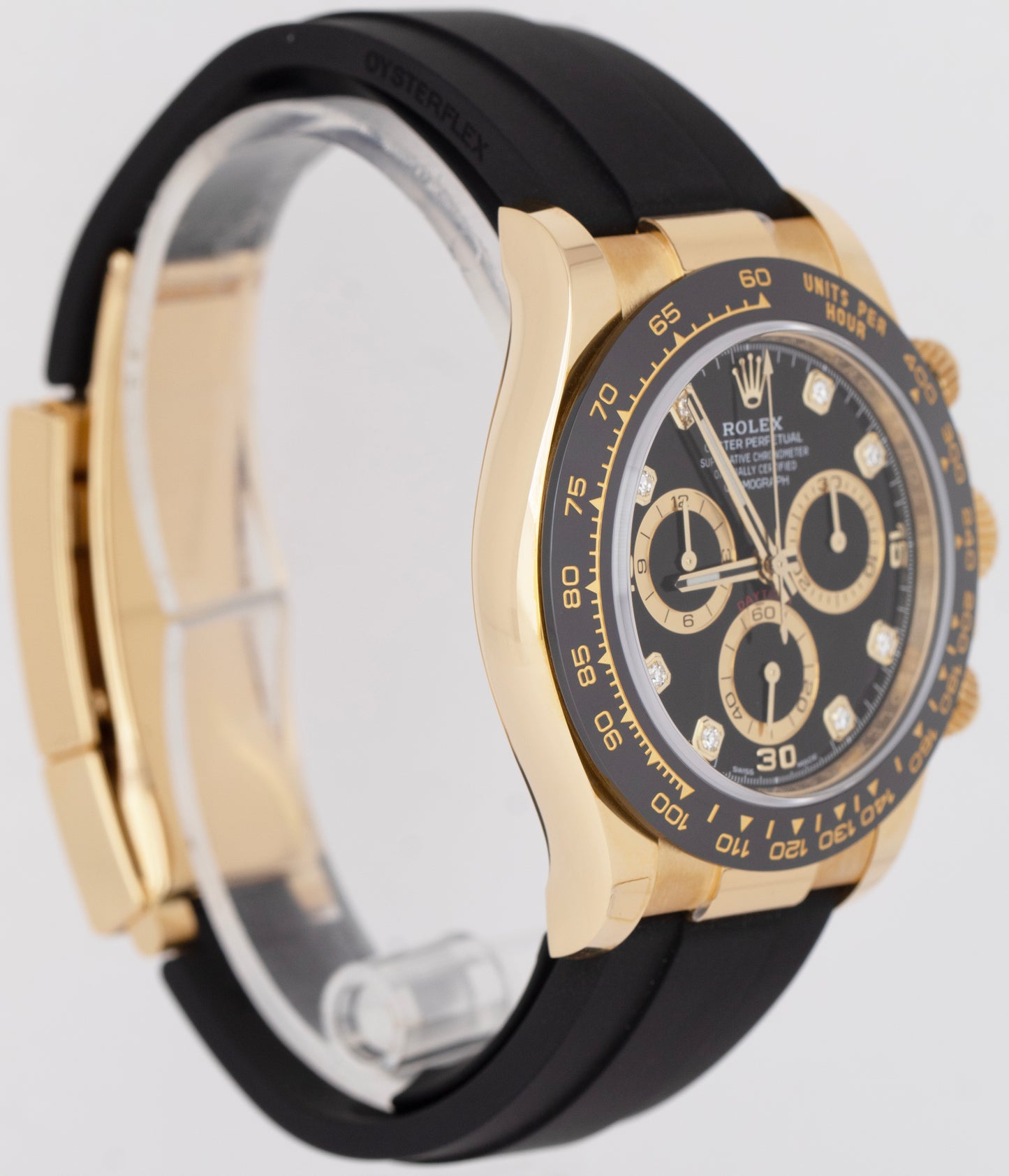NEW PAPERS Rolex Daytona 18K Gold Black Diamond Oysterflex 116518 LN Watch B+P