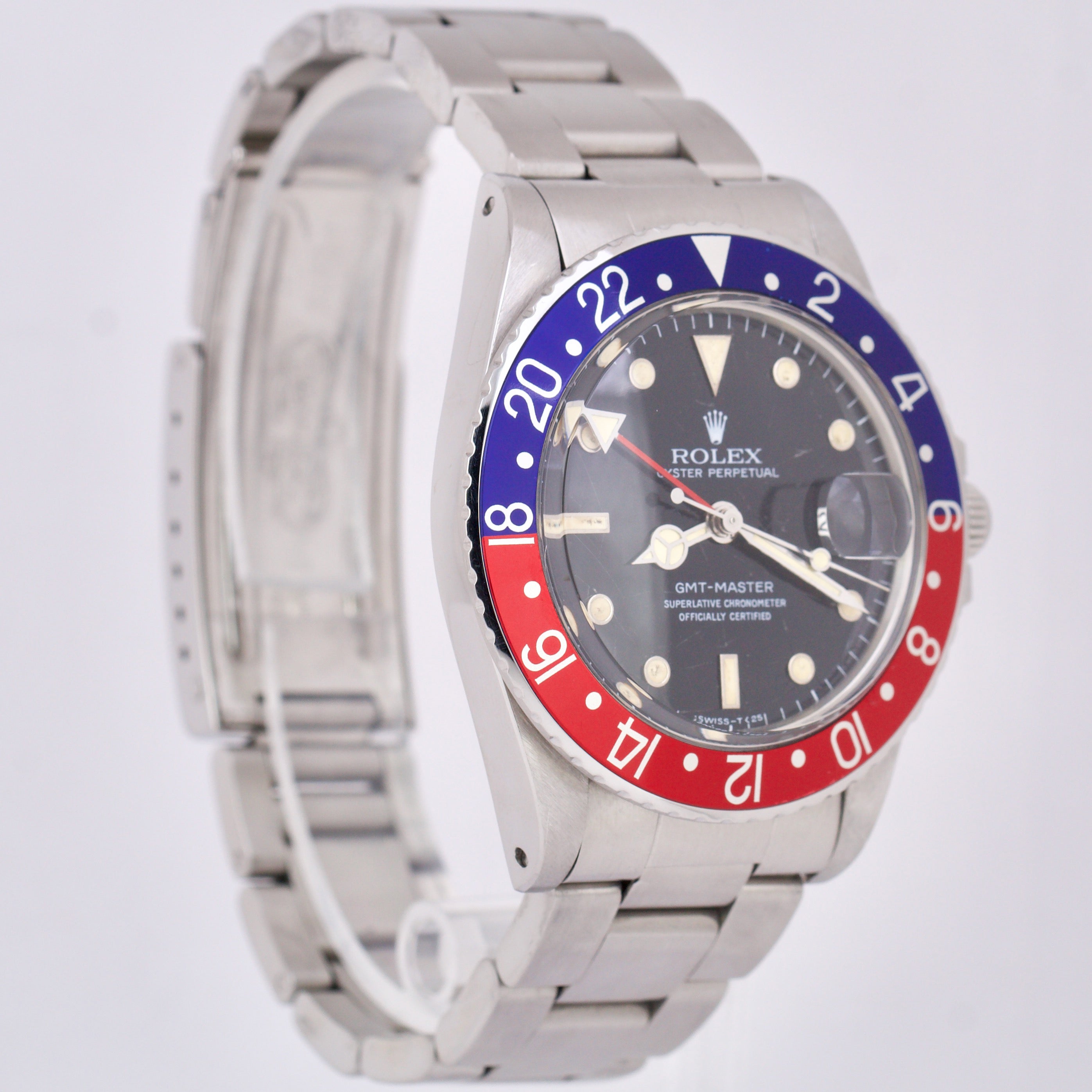 1986 Rolex GMT Master GLOSSY PATINA Blue Red SPIDER DIAL Steel