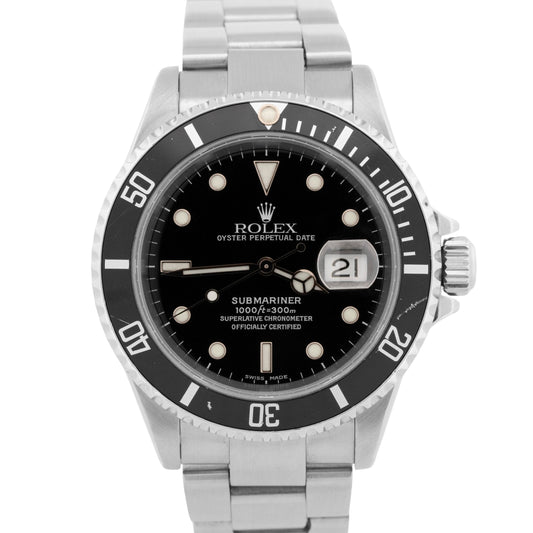 PAPERS Rolex Submariner Date BLACK Stainless Steel 40mm Dive Watch 16610 BOX