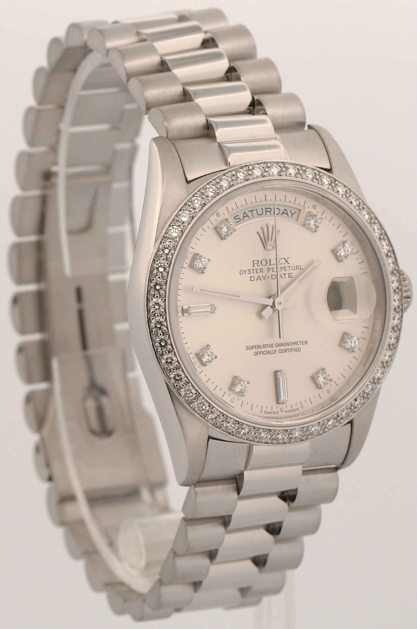 Rolex Day-Date President FACTORY SILVER DIAMOND 36mm 950 Platinum Watch 18346