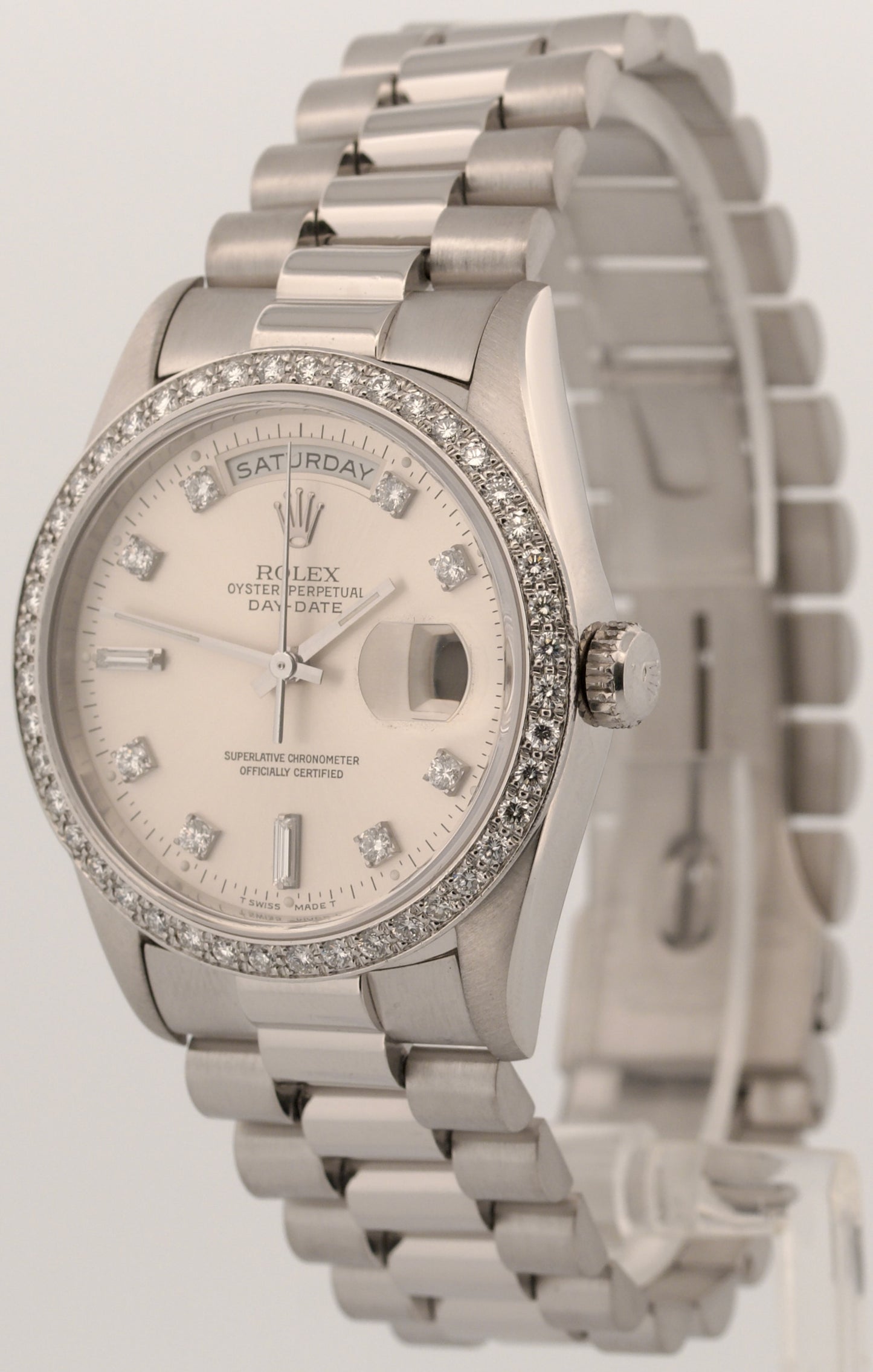 Rolex Day-Date President FACTORY SILVER DIAMOND 36mm 950 Platinum Watch 18346