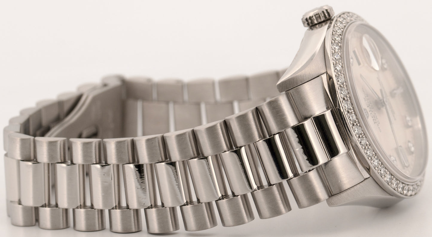 Rolex Day-Date President FACTORY SILVER DIAMOND 36mm 950 Platinum Watch 18346