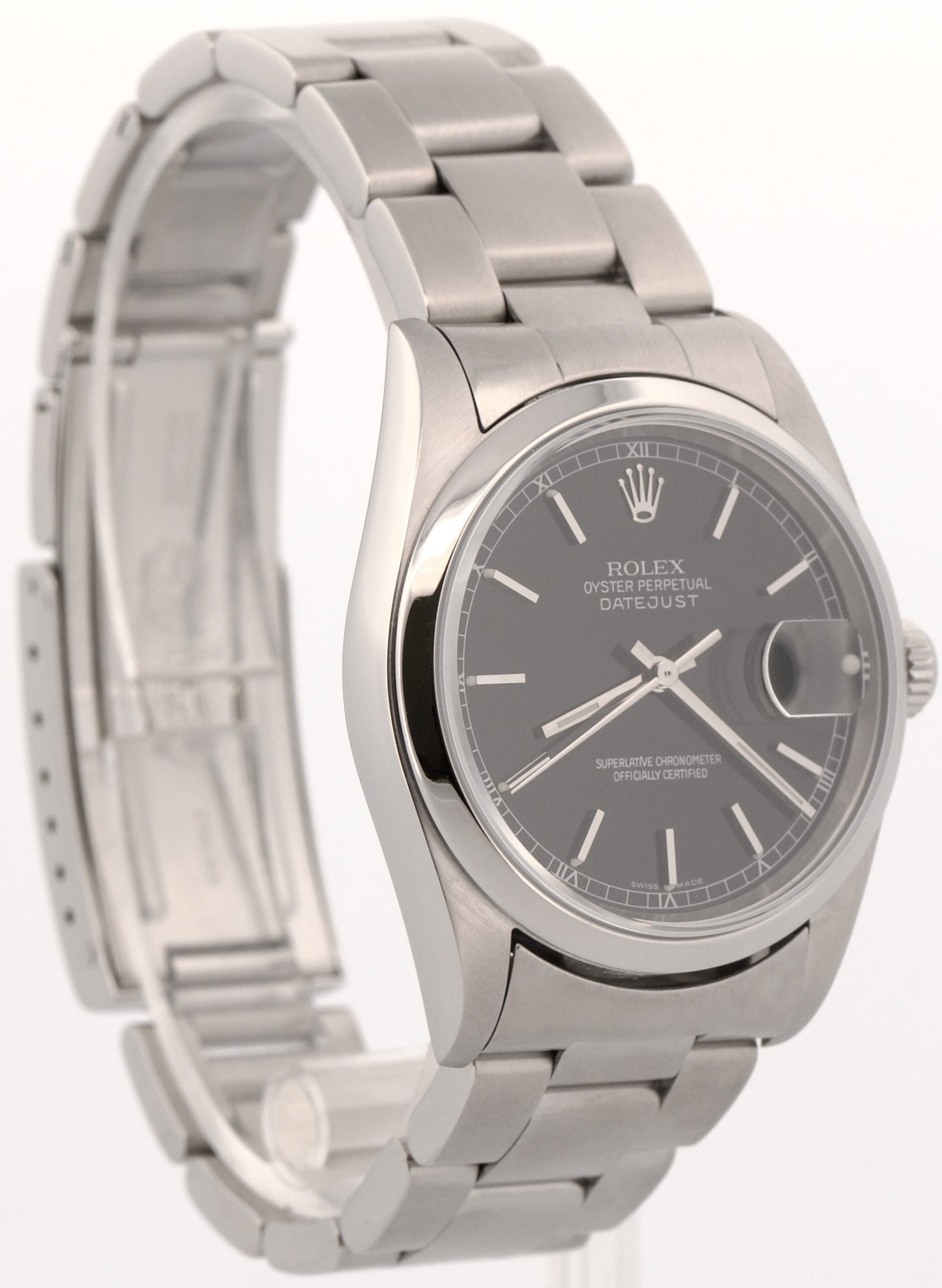 2005 Rolex DateJust 36mm BLACK Smooth Stainless Steel OYSTER Automatic 16200