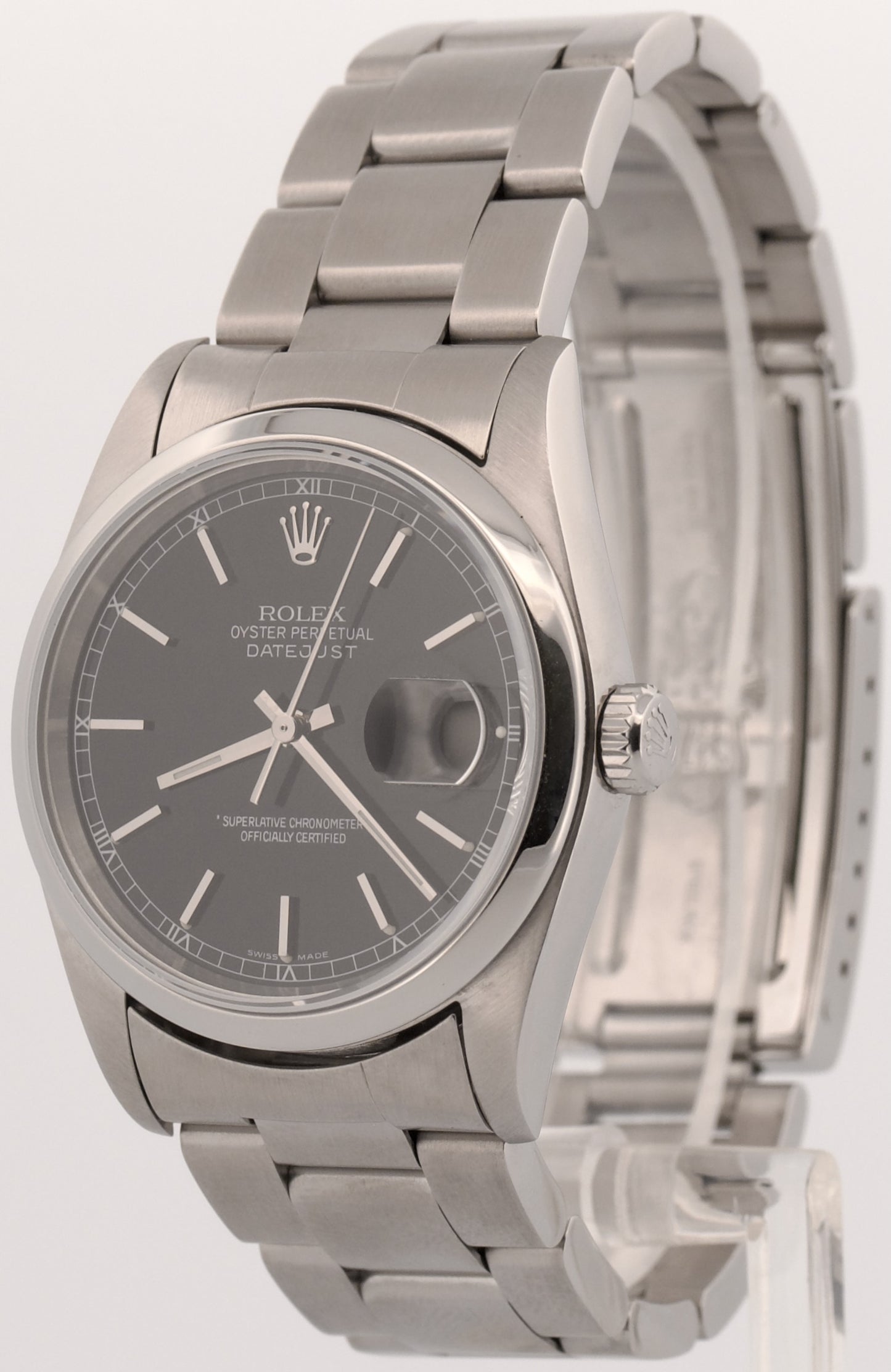 2005 Rolex DateJust 36mm BLACK Smooth Stainless Steel OYSTER Automatic 16200