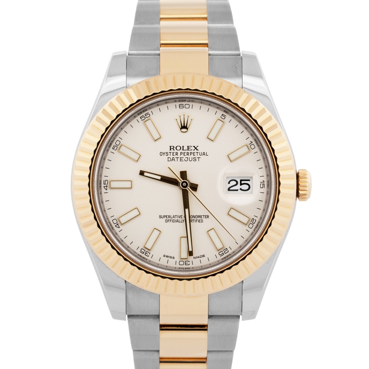 PAPERS Rolex Datejust II IVORY Two-Tone 18K Yellow Gold Steel 41mm 116333 BOX