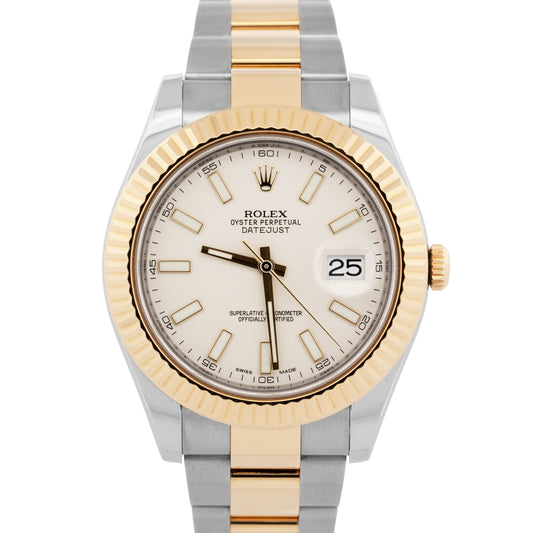 PAPERS Rolex Datejust II IVORY Two-Tone 18K Yellow Gold Steel 41mm 116333 BOX