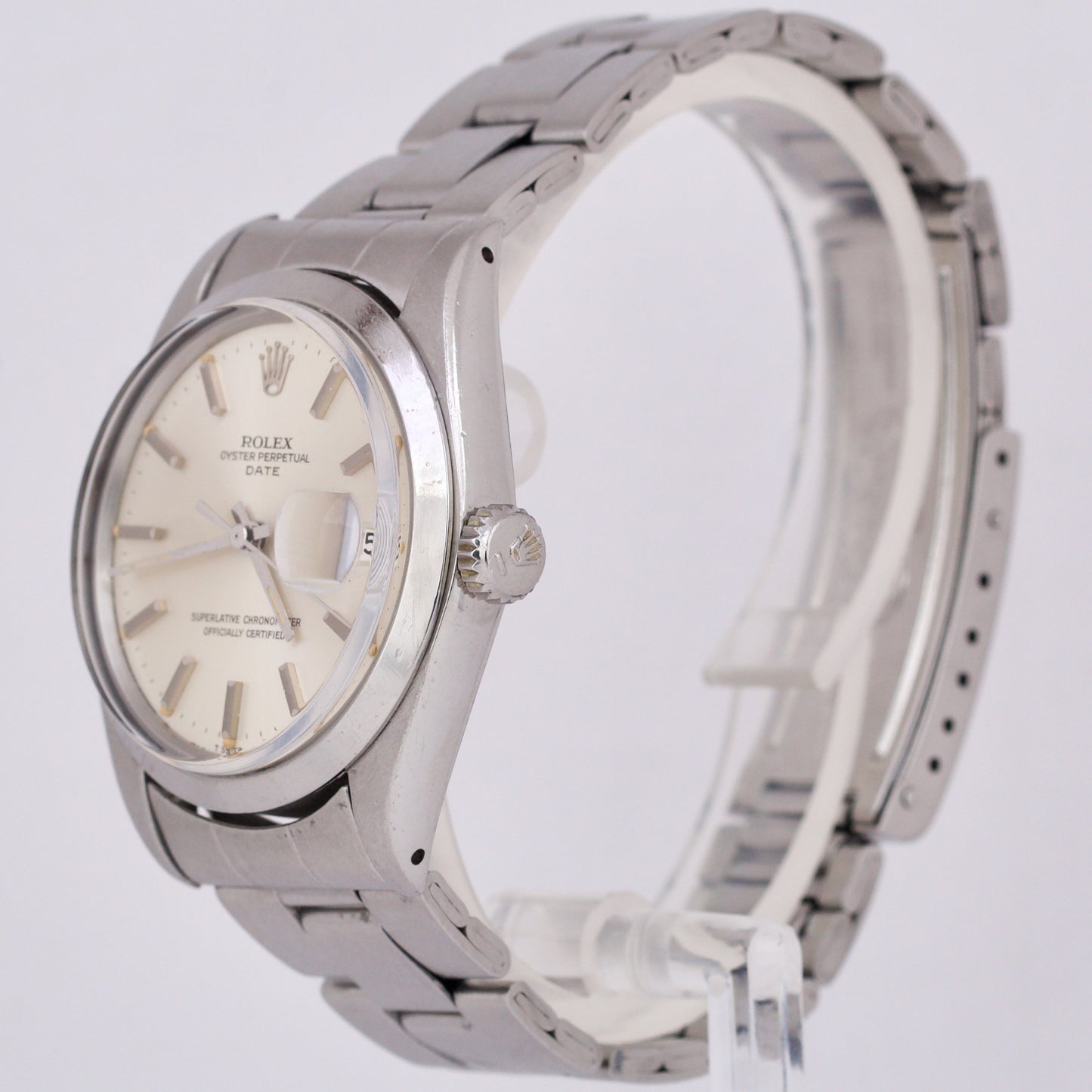 1971 Rolex Oyster Perpetual Date SILVER 34mm Stainless Steel Oyster Watch 1500