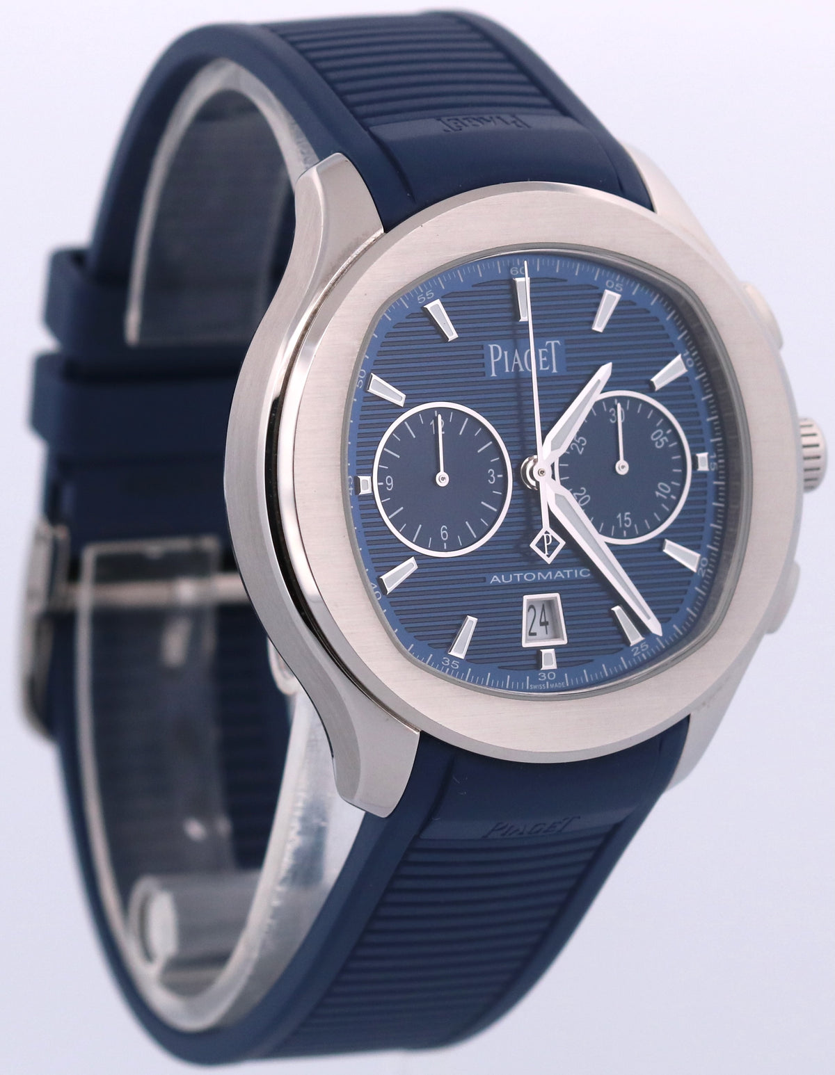 2021 Piaget Polo S Chrono P11269 Steel Blue Guilloche Rubber 42mm Box Papers