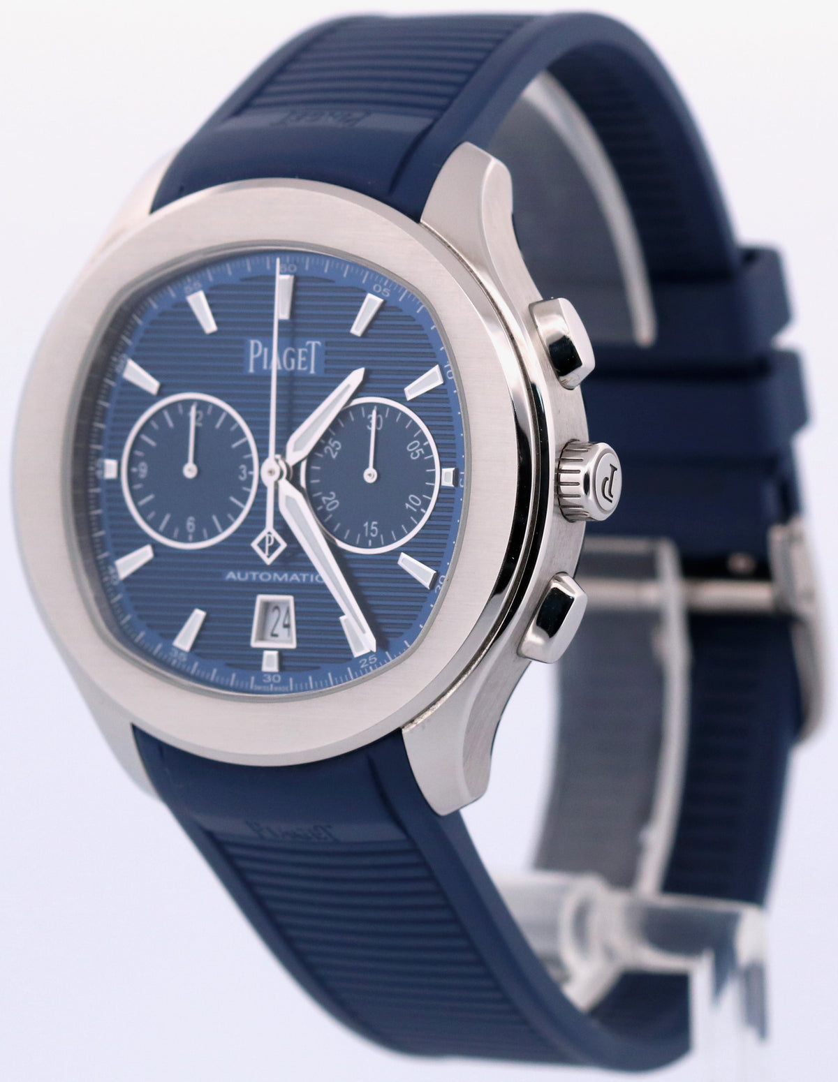 2021 Piaget Polo S Chrono P11269 Steel Blue Guilloche Rubber 42mm Box Papers