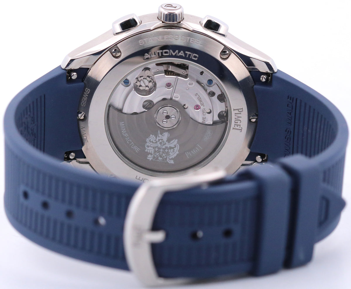 2021 Piaget Polo S Chrono P11269 Steel Blue Guilloche Rubber 42mm Box Papers