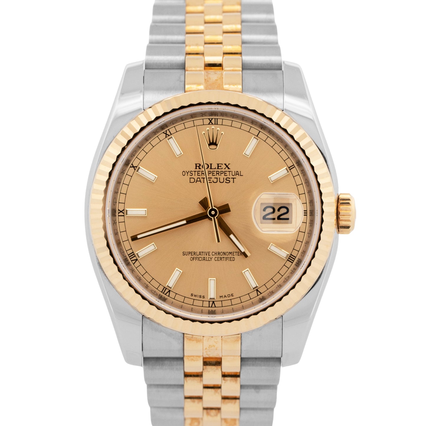 PAPERS Rolex DateJust 36mm CHAMPAGNE Two-Tone 18K Yellow Gold JUBILEE 116233 BOX