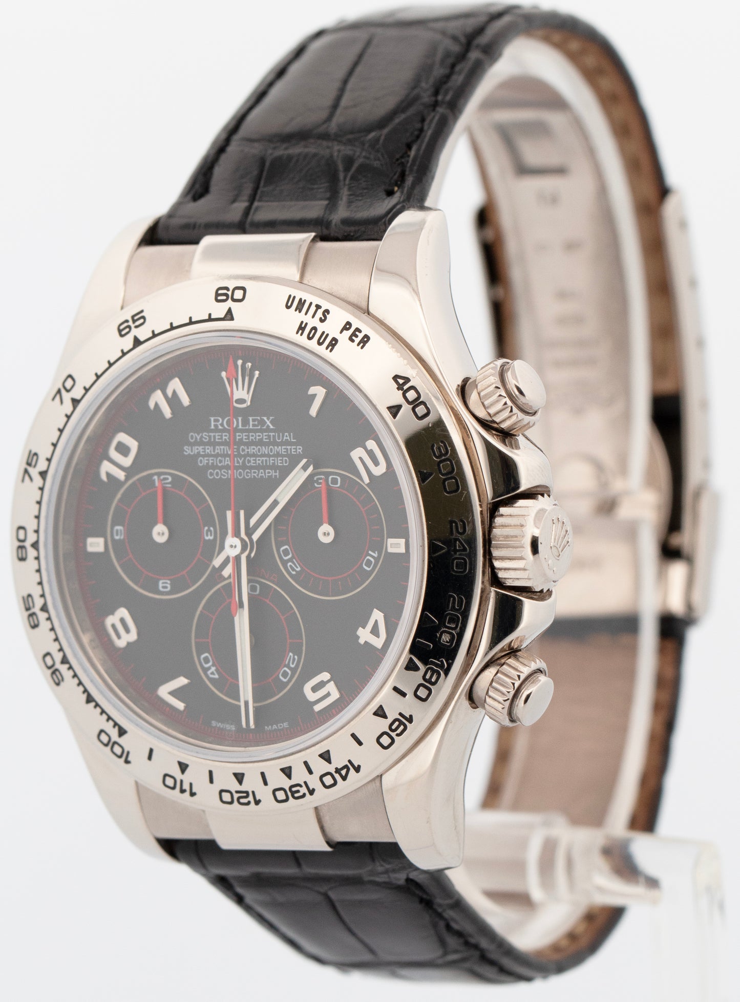 Rolex Daytona Cosmograph Black Racing Dial White Gold Leather 40mm Watch 116519