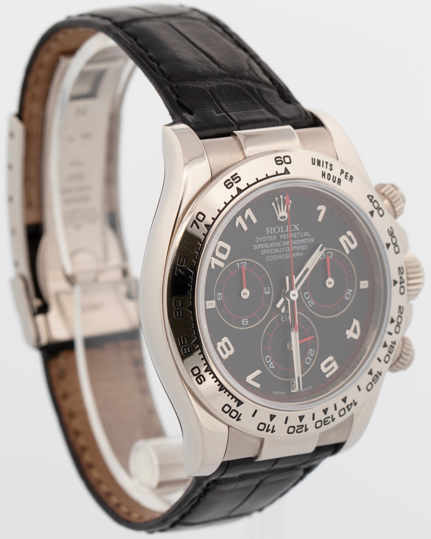 Rolex Daytona Cosmograph Black Racing Dial White Gold Leather 40mm Watch 116519