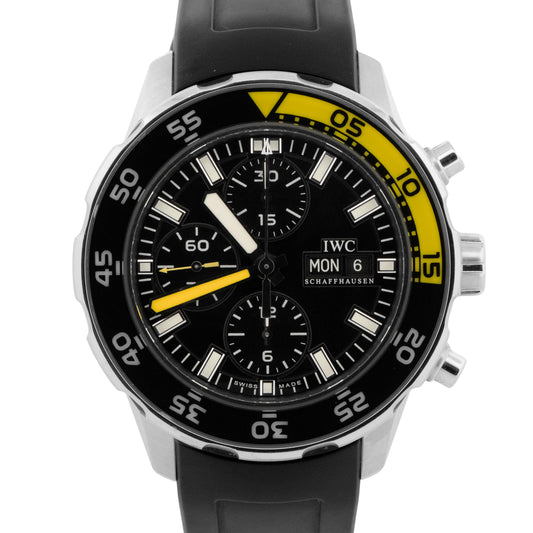 PAPERS IWC Aquatimer Chronograph Steel 45mm Yellow Day Date Watch IW376709 BOX