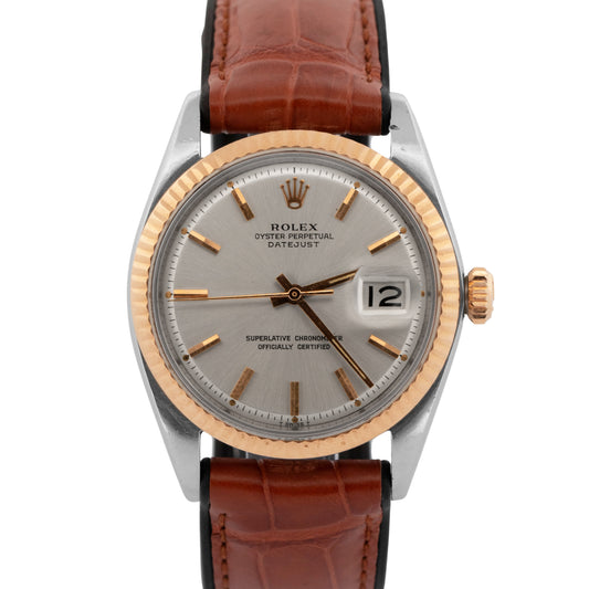 Rolex DateJust 36mm Silver Two-Tone ROSE Gold Stainless Steel Watch 1601