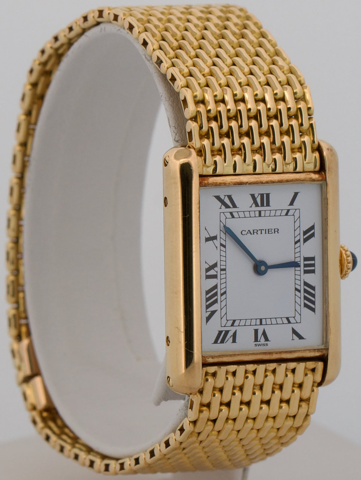 Cartier Tank Louis 78086 Beads of Rice White Roman 18k Yellow Gold 23mm Watch