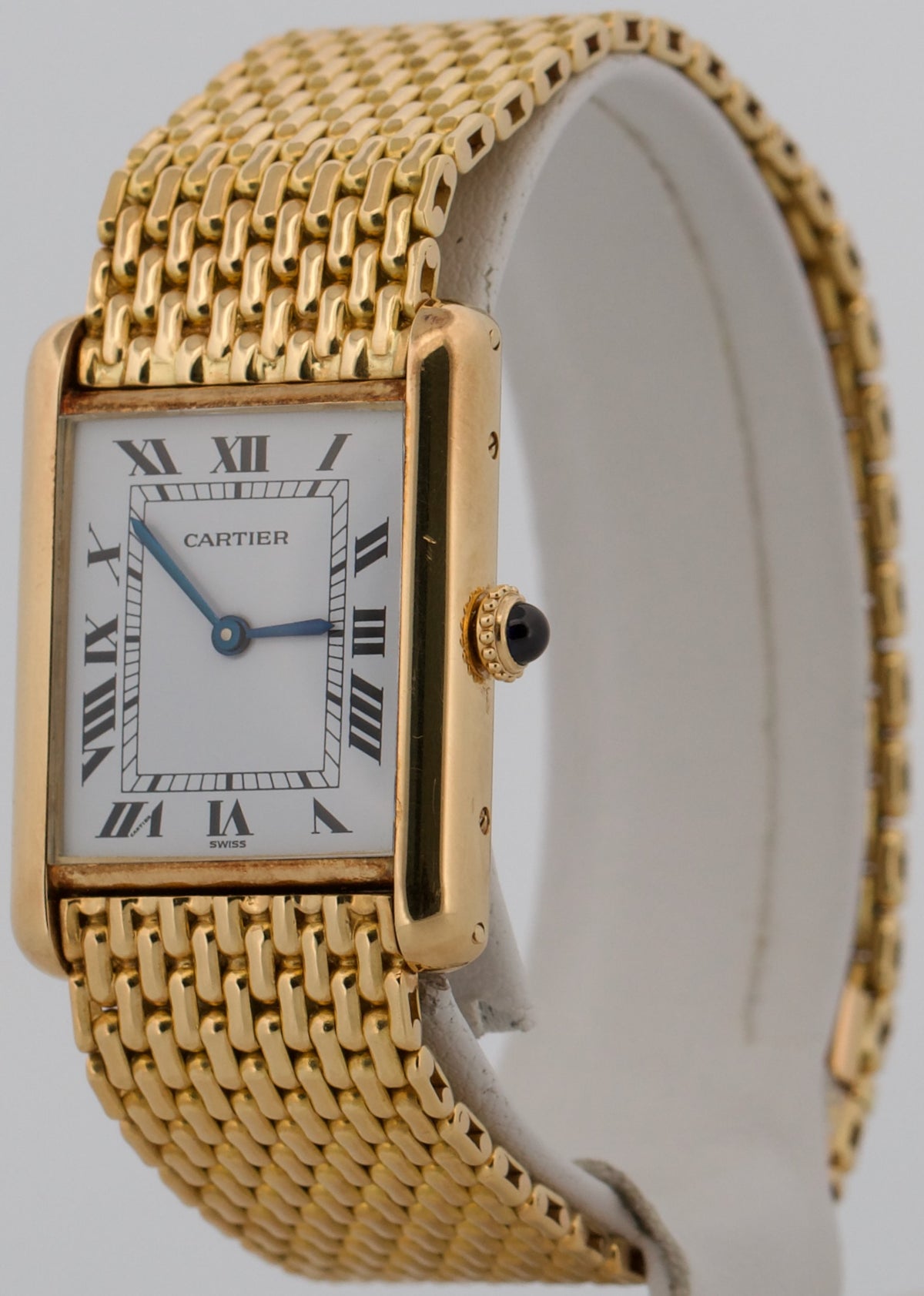 Cartier Tank Louis 78086 Beads of Rice White Roman 18k Yellow Gold 23mm Watch