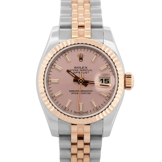 PAPERS Ladies Rolex DateJust 26mm PINK Two-Tone 18K Rose Gold JUBILEE 179171 BOX