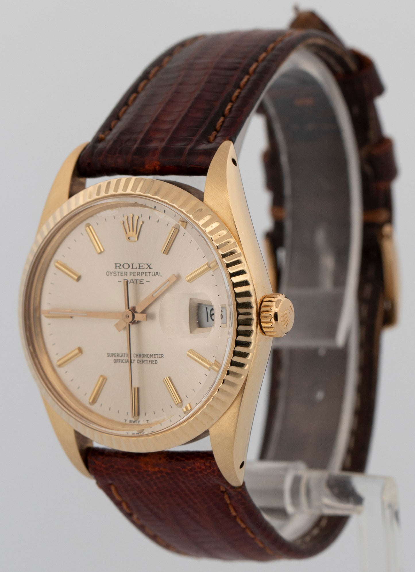 VINTAGE Rolex Oyster Perpetual Date 34mm Silver 14K Gold Fluted Watch 1503