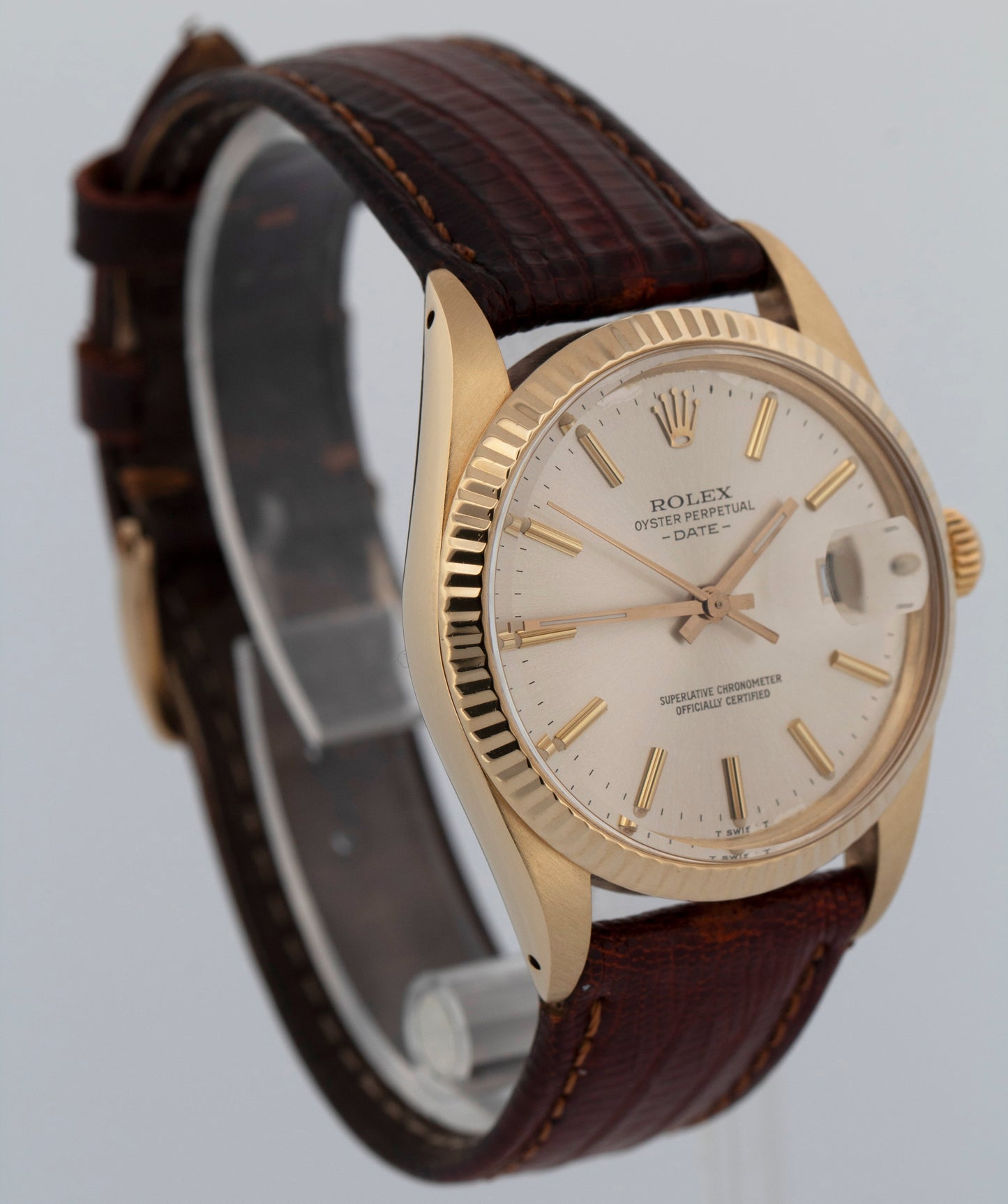 VINTAGE Rolex Oyster Perpetual Date 34mm Silver 14K Gold Fluted Watch 1503