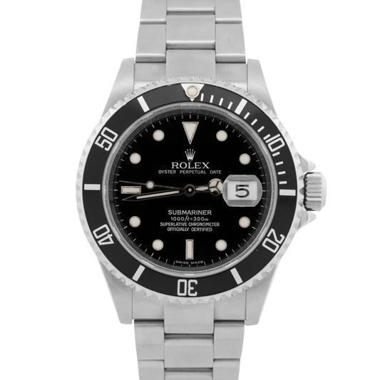 PAPERS Rolex Submariner Date BLACK Stainless Steel 40mm REHAUT Watch 16610 BOX