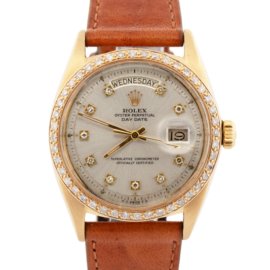 Vintage Rolex Day-Date President Silver DIAMOND 36mm 18K Yellow Gold Watch 1803