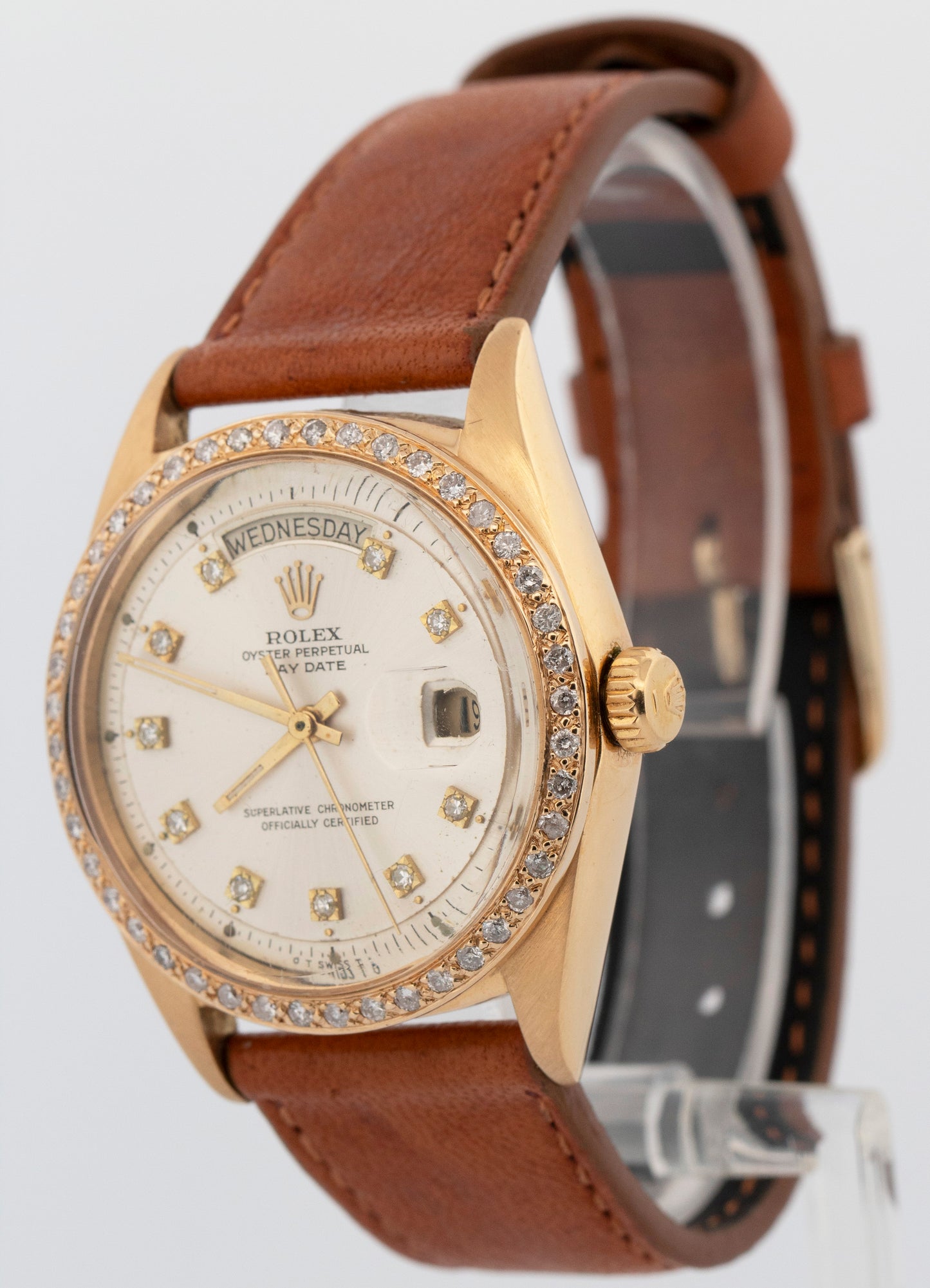 Vintage Rolex Day-Date President Silver DIAMOND 36mm 18K Yellow Gold Watch 1803