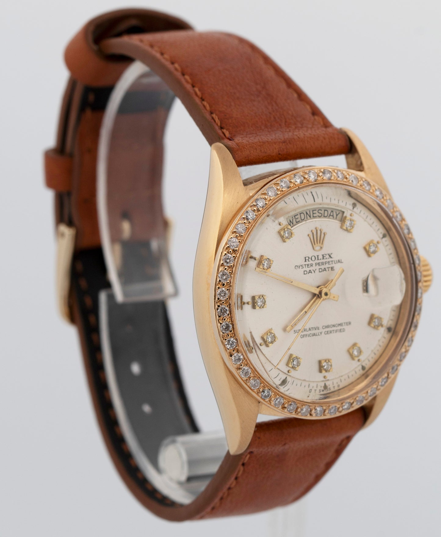 Vintage Rolex Day-Date President Silver DIAMOND 36mm 18K Yellow Gold Watch 1803