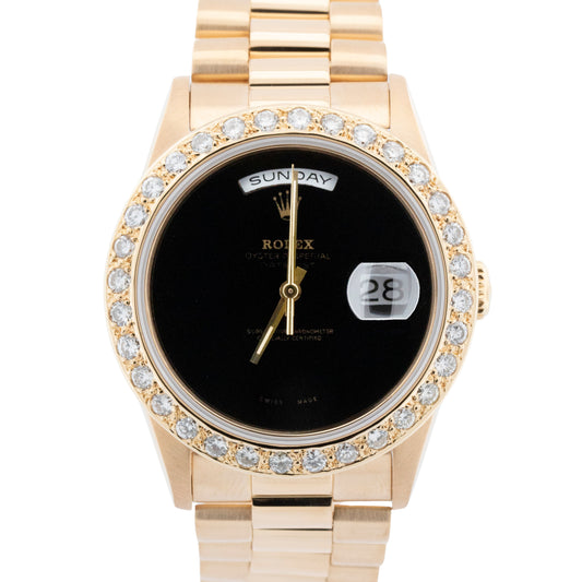 Rolex Day-Date President 36mm ONYX DIAMOND 18K Yellow Gold 18238 BOX