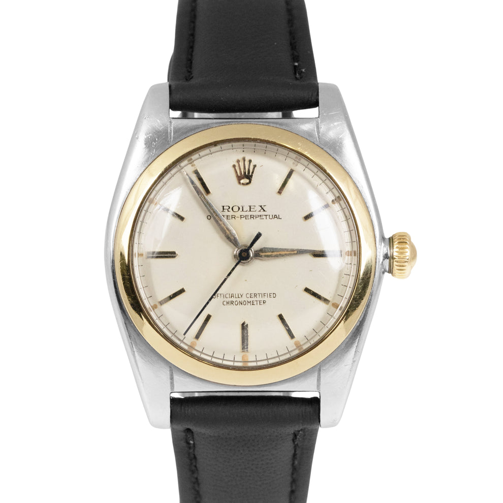 Vintage Rolex Oyster Perpetual Steel Gold Bubbleback 5010 White 32mm W ...